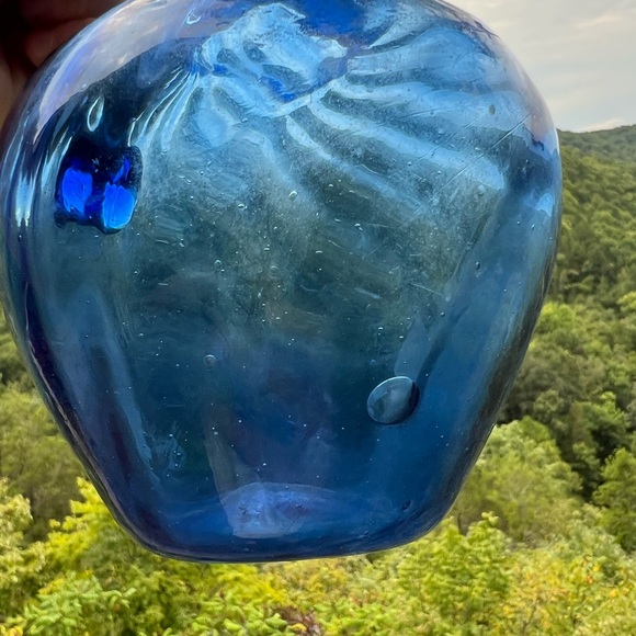 set of 2 vintage blue vases, blown glass swirl and stoneware - Picture 8 of 15